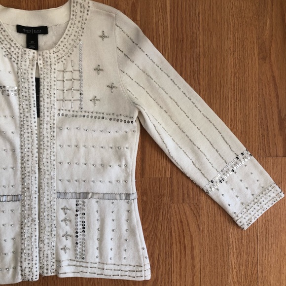 NWT WHBM White and Silver Beaded Sweater - Picture 3 of 5